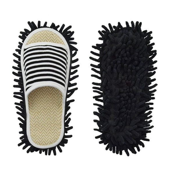 Women Men Dust Mop Striped Slippers Lazy Floor Polishing Cleaning Shoes Cleaner